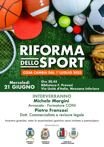 Mercoledì 21 giugno incontro sulla riforma dello sport