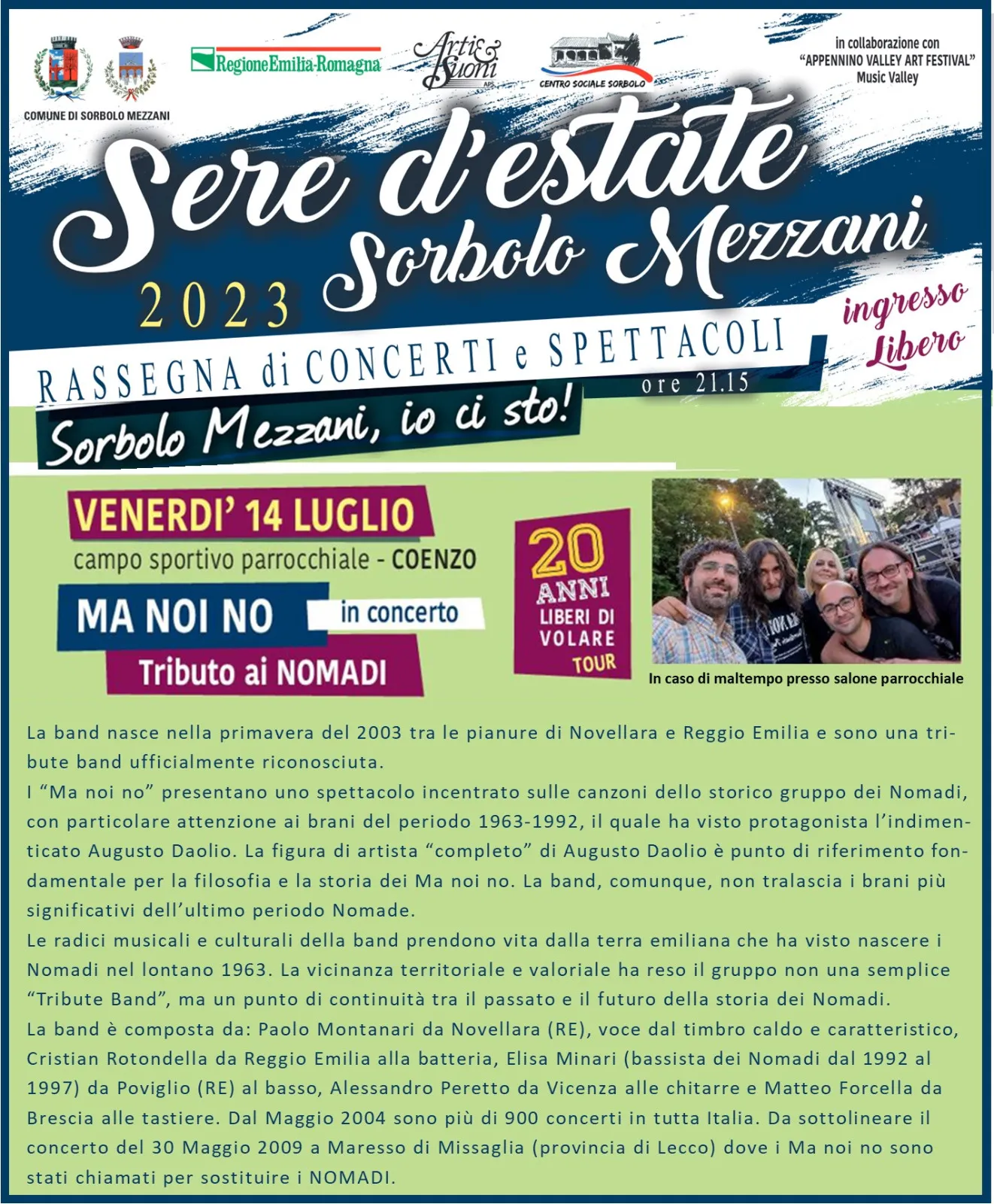 Rassegna "Sere d'estate": concerto dei "Ma noi no"