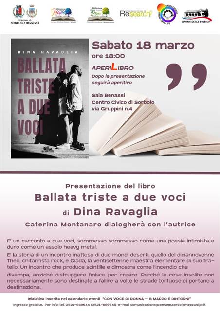 Sabato 18 marzo la presentazione del libro "ballata triste a due voci" di dina ravaglia