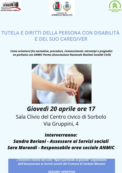 Giovedi'20 aprile l'incontro "tutela e diritti della persona con disabilita' e del suo caregiver"