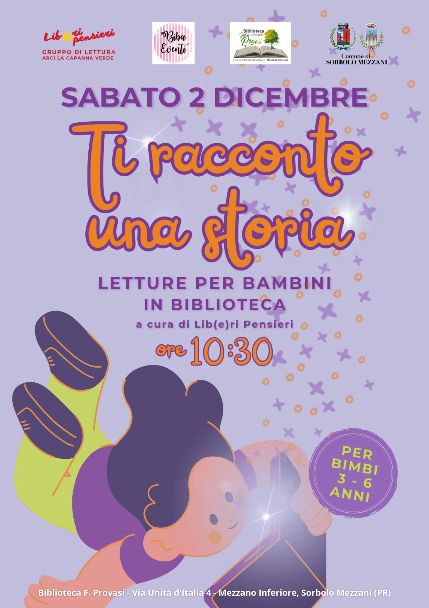 Lettura per bambini 3-6 anni in biblioteca a Mezzani